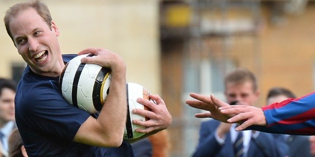 Britain's Prince William takes part in a football training session in the garden of Buckingham Palace. Photo / AFP