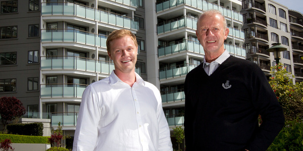 Neville Cook (left) and father Cliff outside Remuera Rise which they developed. Photo / Sarah Ivey