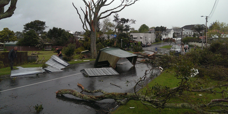 Wind damage in Devonport. Photo / Richard Moore