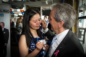 John Palino wipes away a tear from fiancee Rose Li's cheek. Photo / Michael Craig