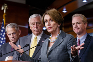 House Minority Leader Nancy Pelosi and House Democratic leaders discuss the government shutdown and their disagreement with Speaker of the House John Boehner. Photo / AP