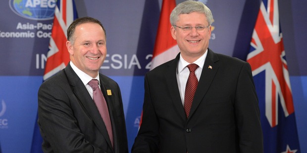 Canadian Prime Minister Stephen Harper and Prime Minister John Key. Photo / AP