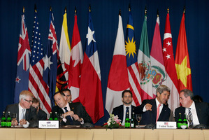 John Key and John Kerry helped lead the TPPA meeting. Photo / AP