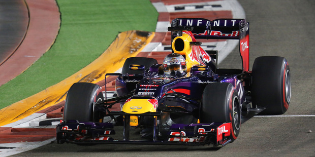 Red Bull driver Sebastian Vettel at the start of the Singapore Formula One Grand Prix on the Marina Bay City Circuit in Singapore. Photo / AP