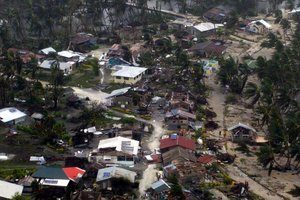 Roto Island, part of the Pukapuka group in the northern Cook Islands, shows the after-effects of Cyclone Percy.