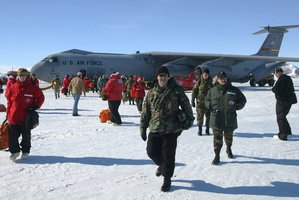 File photo of passengers disembarking a United States Starlifter jet at McMurdo Sound, Antarctica. Photo / NZ Herald