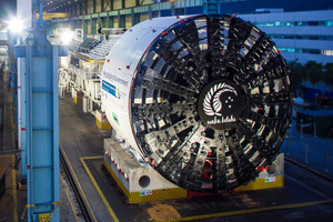 The tunnel boring machine with its distinctive silver fern at Herrenknecht's factory at Guangzhou, China.