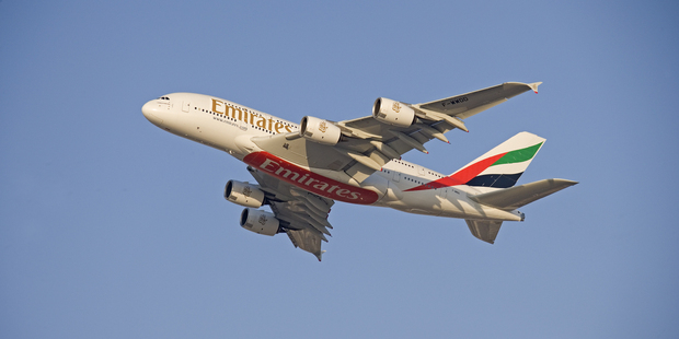 An Emirates A380 Airbus jumbo liner.