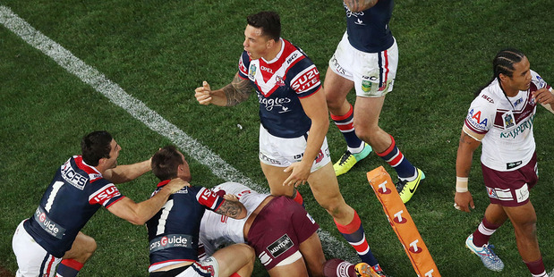 Sonny Bill Williams celebrates after fulltime in the Roosters' grand final win over Manly. Photo / Getty Images