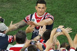 Sonny Bill Williams celebrates the Roosters' grand final win with fans. Photo / Getty Images