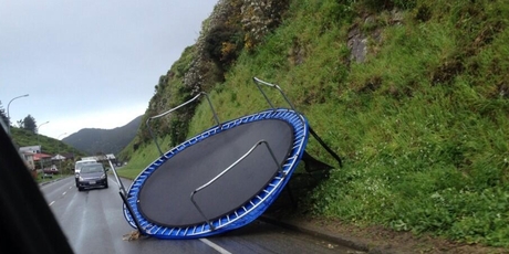 On Ohiro Rd a trampoline awaits the next gust. Photo / Peter O'Carroll