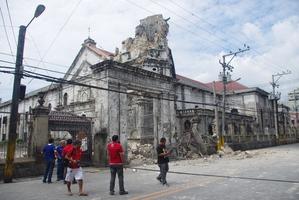 The Basilica of the Holy Child in Cebu, the Philippines' oldest church, lost its bell tower. Photo / AP
