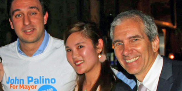 Luigi Wewege (left) Bevan Chuang and John Palino during Palino's campaign for the Auckland mayoralty.