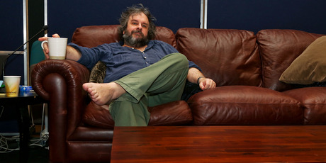 Sir Peter Jackson relaxes with tea and symphony in Wellington’s Ilot Theatre. Photo / Hagen Hopkins