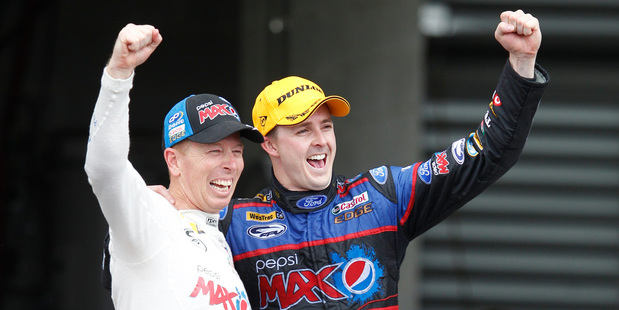 Mark Winterbottom and Steven Richards of Ford Performance Racing winners of the Supercheap Auto Bathurst 1000. Photo / EDGE Photographics
