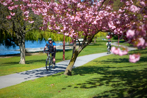 The lake trails are as popular with cyclists of all ages as they are with walkers.