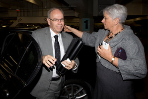 Auckland mayor Len Brown arriving at the Mayoral offices in Auckland this morning. Photo / Brett Phibbs