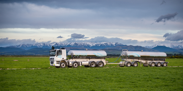 Synlait milk tanker in Hororata Canterbury. Synlait Farms supplies about a tenth of listed dairy processor Synlait Milk's needs. Photo / Brett Walker