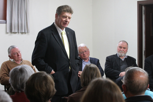 Only 45 votes separate candidates Tom Belford (seated, left) and Kevin Rose (standing) for a Hawke's Bay Regional Council seat.