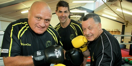 From left, Henare O'Keefe, Craig McDougall and Allan Brown of U-Turn Trust Flaxmere Boxing Academy, Hastings, are celebrating the trust's first birthday this week. Photo / Warren Buckland