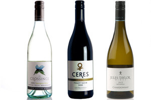 The Crossings Marlborough Sauvignon Blanc, Ceres Composition Central Otago Pinot Noir and Jules Taylor Wines Marlborough Chardonnay.