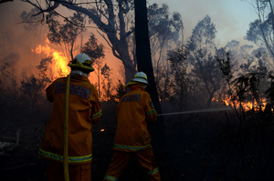 NSW Rural Fire Service crew from Bullaburra as the bushfire in the Blue Mountains continues. Photo / AAP