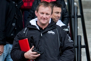 Magpie coaches Craig Philpott (front) and Danny Lee.
