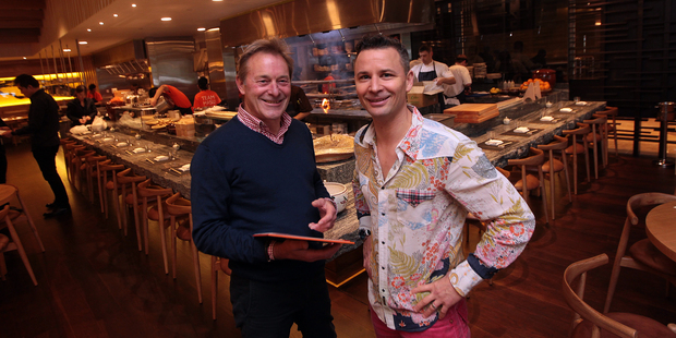 Grant Allen with Nic Watt of Masu Restaurant. Photo / Doug Sherring