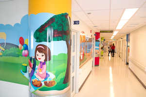 Hallway murals on the recently refurbished Level 6 of Starship Children's Hospital. Photo / Ben Crawford