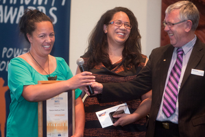 Leanne White-Haverkamp, left, and Erin Thompson-Pou from FlavAzum Health and Fitness Rotorua were the supreme winners at the TrustPower Spirit of Rotorua Awards.