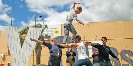 Australia Acrobatic Troup Casus performing at the Opening of the Tauranga Arts Festival.