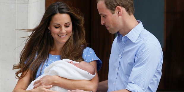 Prince William and Kate, Duchess of Cambridge when they first left the hospital with Prince George.Photo / AP