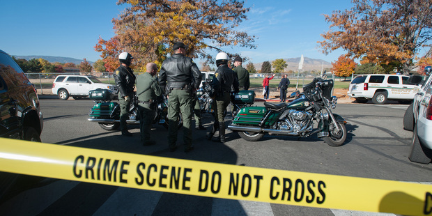 Police secure the scene near Sparks Middle School after a shooting in Sparks, Nevada. Photo / AP