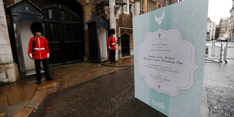 A giant christening card, signed by 5,000 Christians, for Prince George and the royal family is outside Chapel Royal, St James's Palace in London.Photo / AP