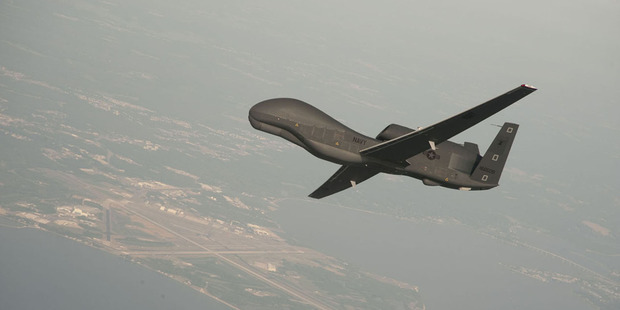 A RQ-4 Global Hawk unmanned aerial vehicle conducts tests over Naval Air Station. Photo / AP