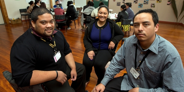 Joe Sefo, left, Nadia Maliukaetau, centre, and Raiden Herekotukutuku have all just completed the Auckland Chamber of Commerce's pilot two-week pre-employment course. Photo / Brett Phibbs