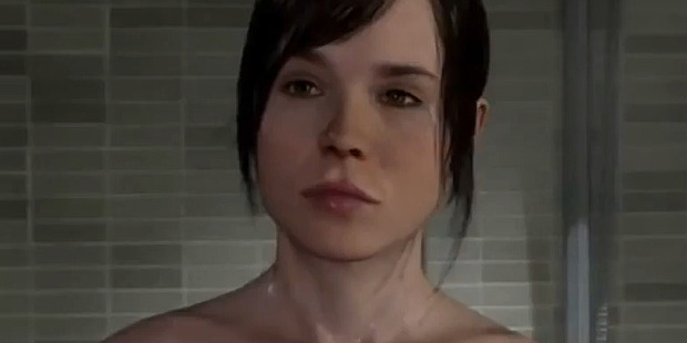 Ellen Page as she appears in the shower scene in Beyond: Two Souls. Photo / YouTube