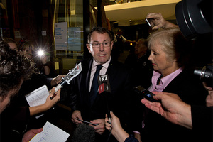 John Banks outside the Auckland District Court. Photo / Brett Phibbs