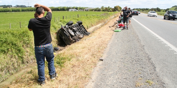 Four mates were lucky to walk away from this crash on State Highway 1. Photo / Christine Allen