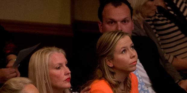 Shan Inglis sits at the swearing in with her daughter Sam Colgan. Photo / Brett Phibbs
