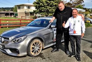 Kim Dotcom after bursting a tyre during Targa NZ. Photo / Twitter/@KimDotcom
