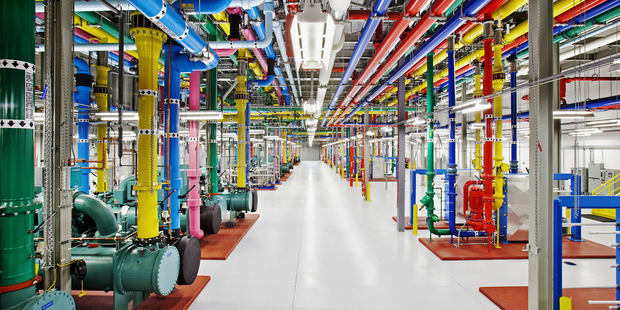 A view of the inside of one of Google's data centres. A new report from the Washington Post says the NSA broke into the the communications links between Google and Yahoo's data centres.