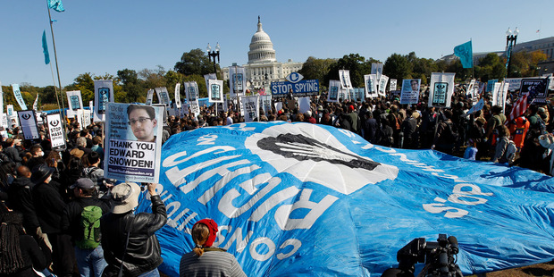 Demonstrators rally near the U.S. Capitol in Washington to demand that Congress investigate the National Security Agency's mass surveillance programs. Photo / AP