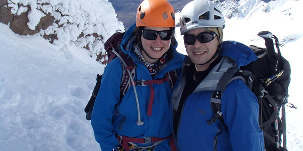 Hiroki Ogawa and Nicole Sutton climbing on Mt Ruapehu in August.
