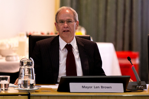 Mayor Len Brown during the first Auckland Council meeting for the new elected council. Photo / Dean Purcell