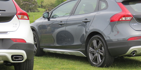 The petrol V40 CC T5 has square exhaust pipes (left) while the diesel has round ones (right). Photo / Liz Dobson