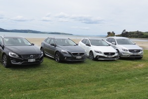 Volvo NZ's new line-up. From left: The V60, V40 Cross Country D4, Cross Country T5, and the facelift XC60. Photo / Liz Dobson