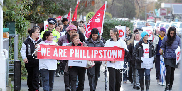 Phillipstown School supporters protesting earlier this year after the announcement that the school was being closed. The High Court ruled the closure was illegal.