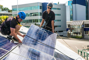 Panels go up on the roof of the ecostore premises in Freeman's Bay, Auckland. Photo / Supplied