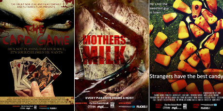 Movie posters for The Card Game, Mothers Milk and Strangers Have The Best Candy.